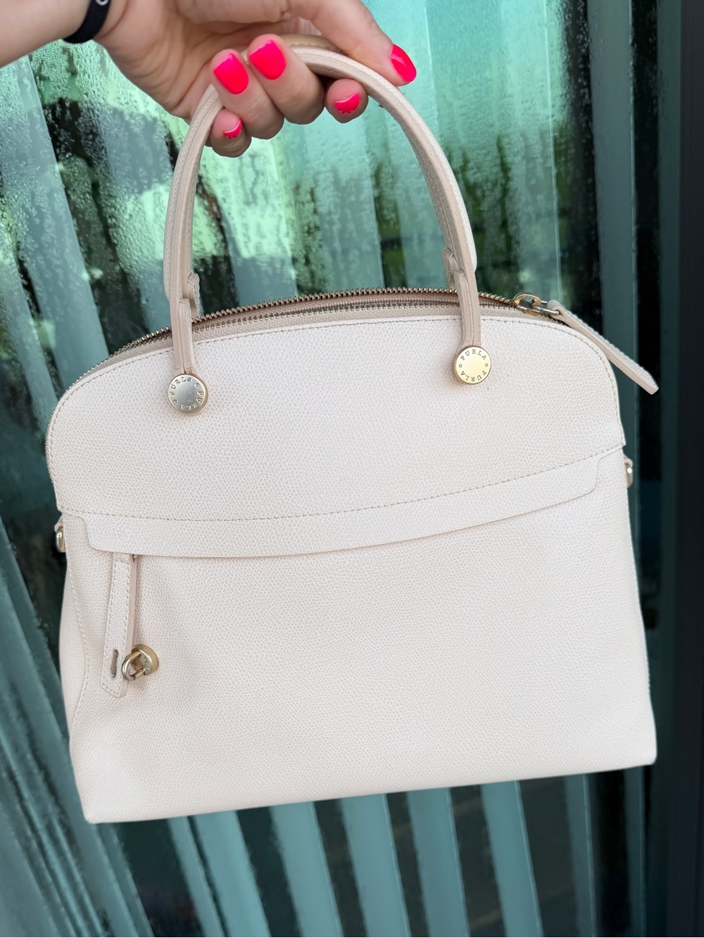 Furla Cream Satchel with Minimalist Elegance